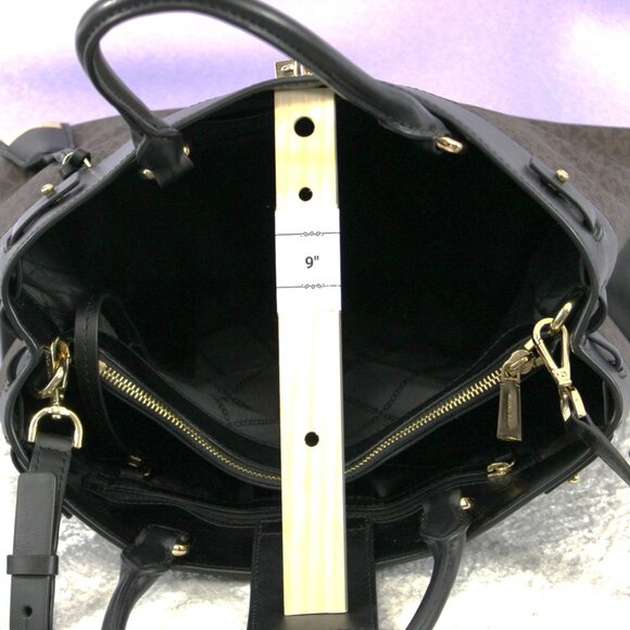 Michael Kors Brown MK Signature Satchel Tote w/ Black Leather Trim - Picture 8 of 15